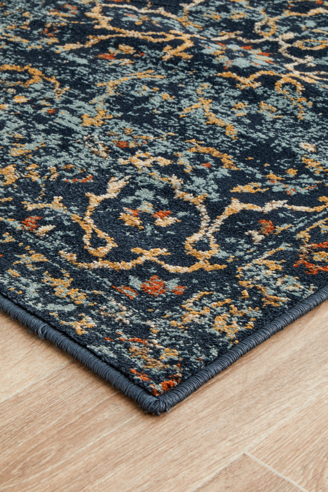 Mayfair Stem Navy Runner Rug