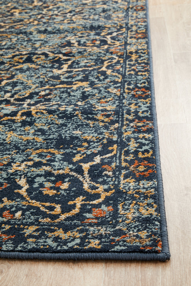 Mayfair Stem Navy Runner Rug