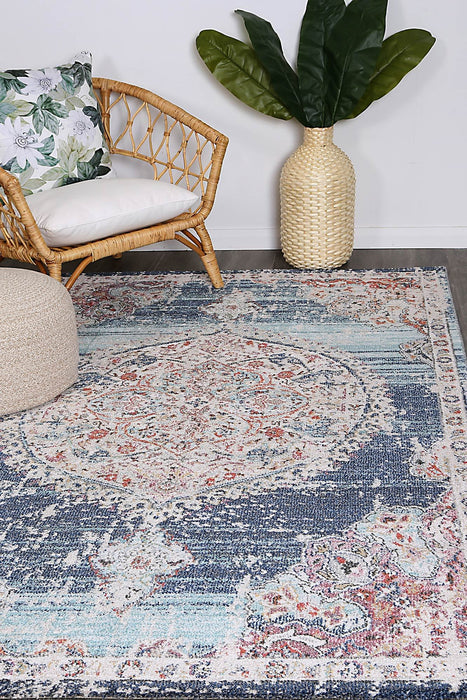 Chamber Hollow Medalion Transitional Navy & Multi Rug