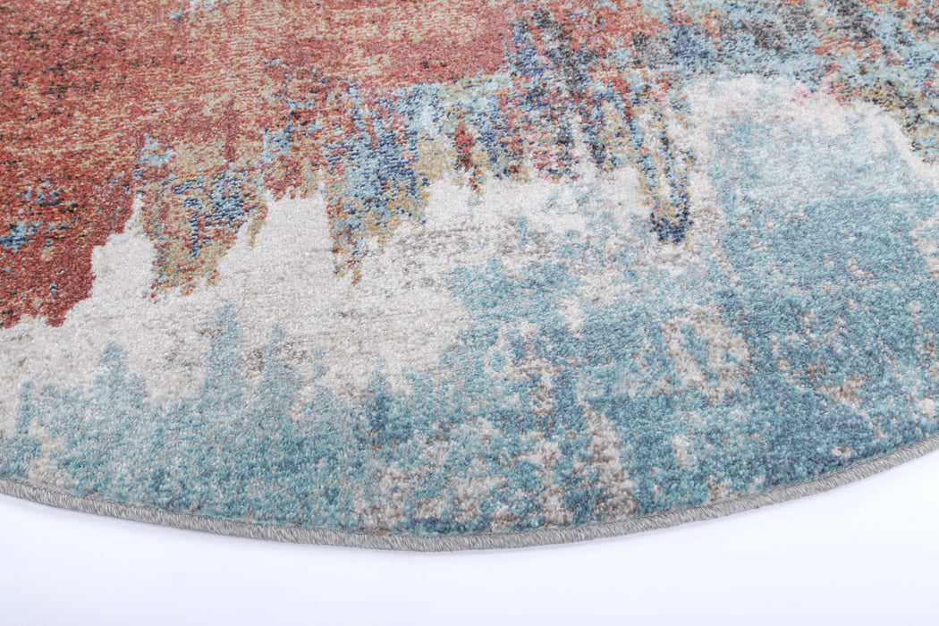 Chamber Jorge Blue & Terracotta Abstract Round Rug