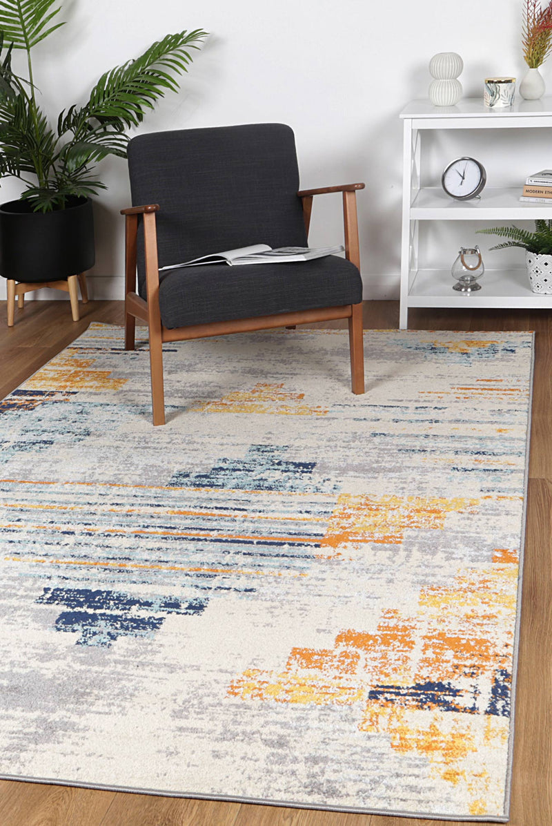 Sassily Rubric Blue Yellow Rug