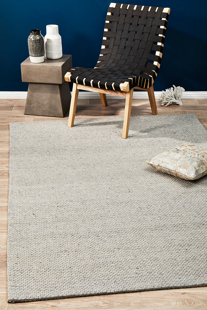 Oskar Felted Wool Striped Uniart Grey Rug