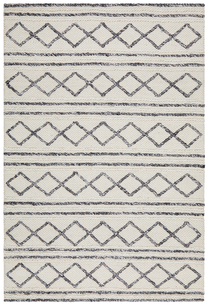 Milly Textured Woollen Rug White Grey