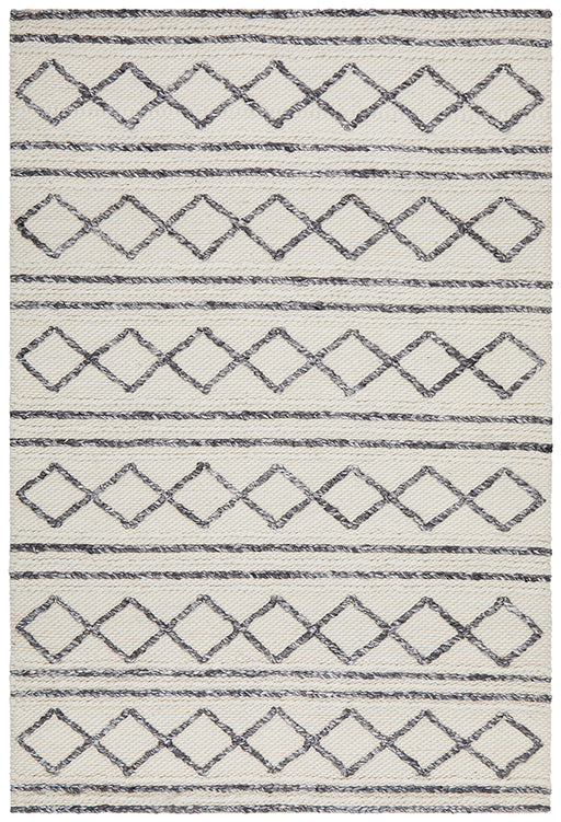 Milly Textured Woollen Rug White Grey