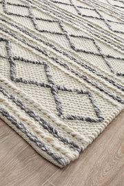 Milly Textured Woollen Rug White Grey