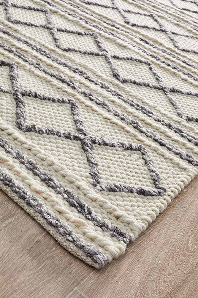 Milly Textured Woollen Rug White Grey