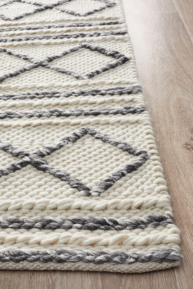 Milly Textured Woollen Rug White Grey