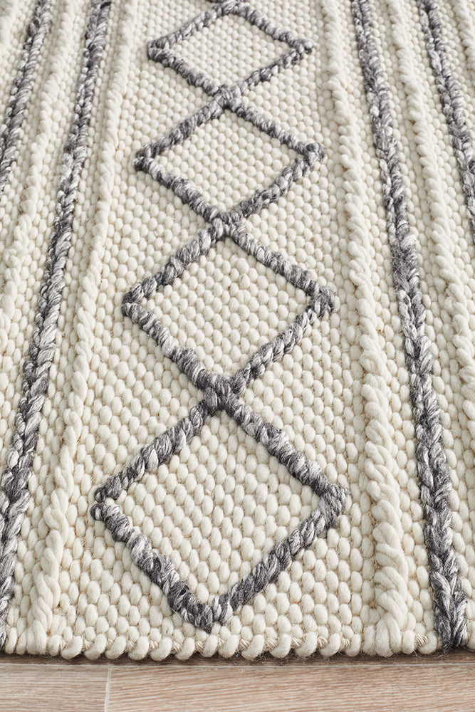 Milly Textured Woollen Rug White Grey
