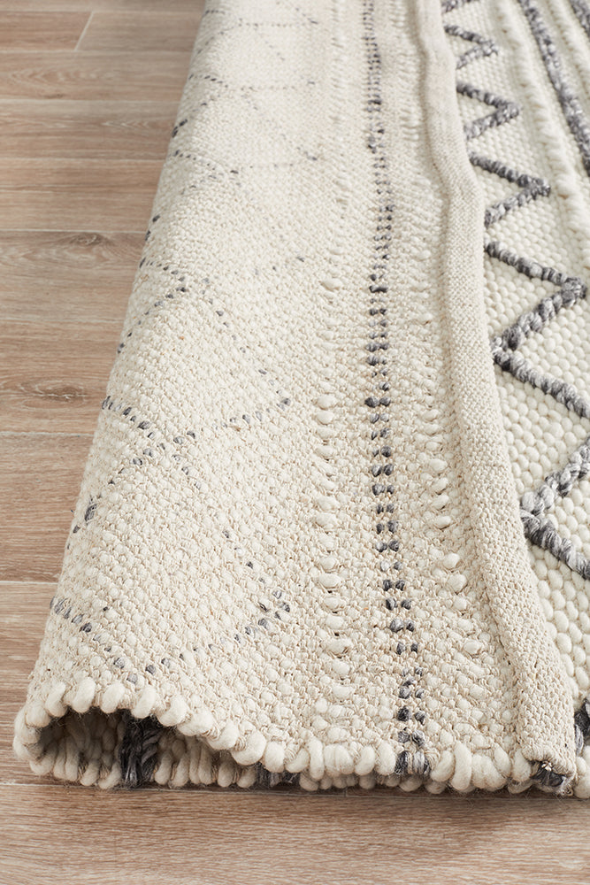 Milly Textured Woollen Rug White Grey