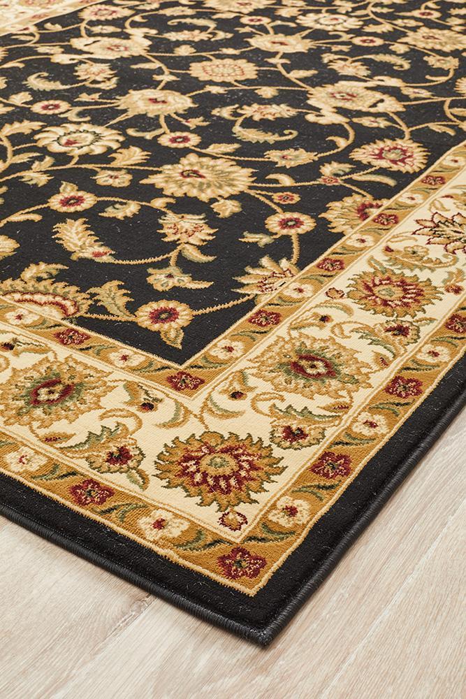 Classic Sydney Rug Black with Ivory Border Rug
