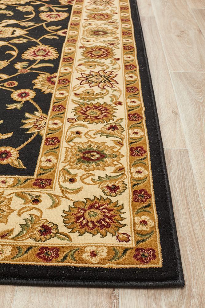 Classic Sydney Rug Black with Ivory Border Rug