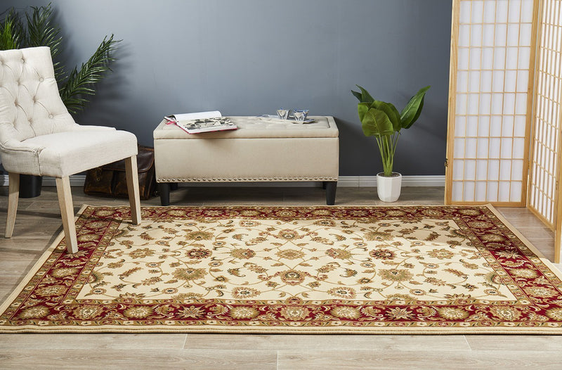 Classic Sydney Ivory with Red Border Rug