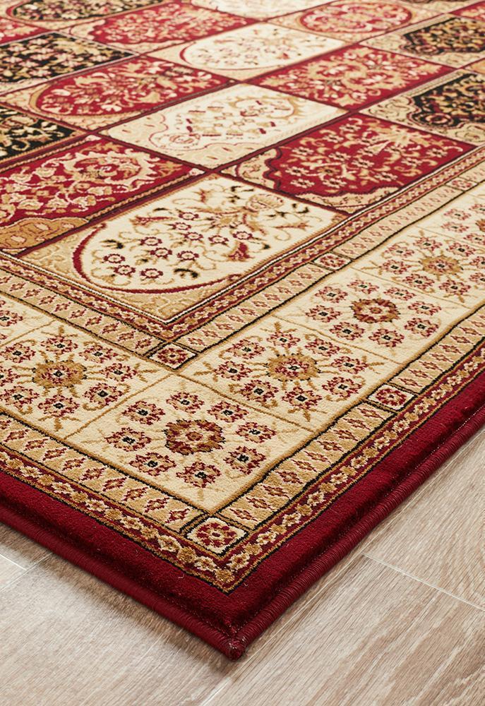 Classic Sydney Traditional Panel Pattern Rug Burgundy Rug