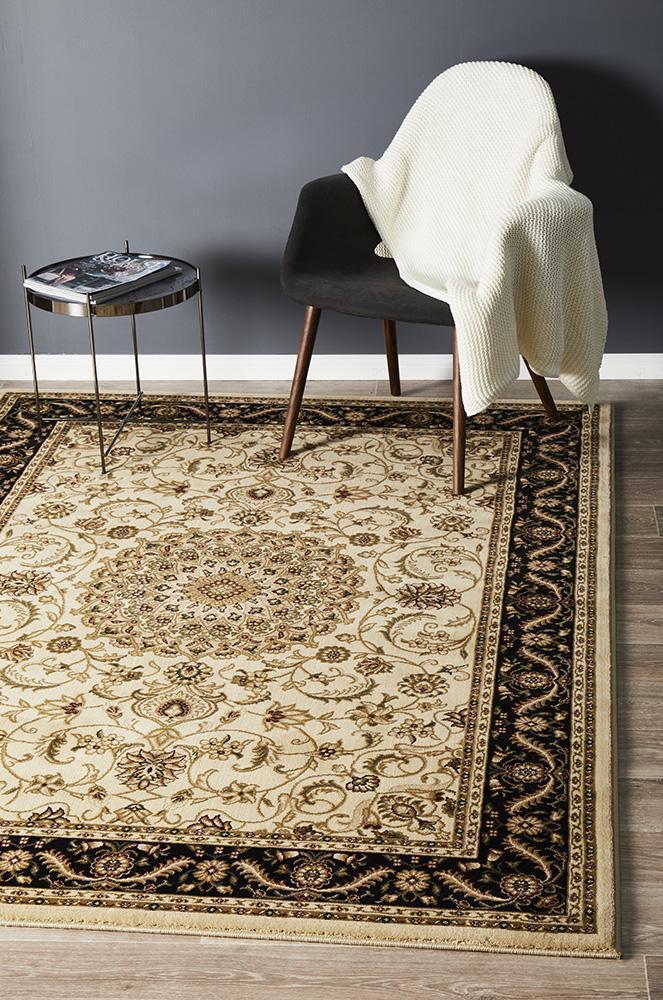 Classic Sydney Medallion Ivory with Black Border Rug