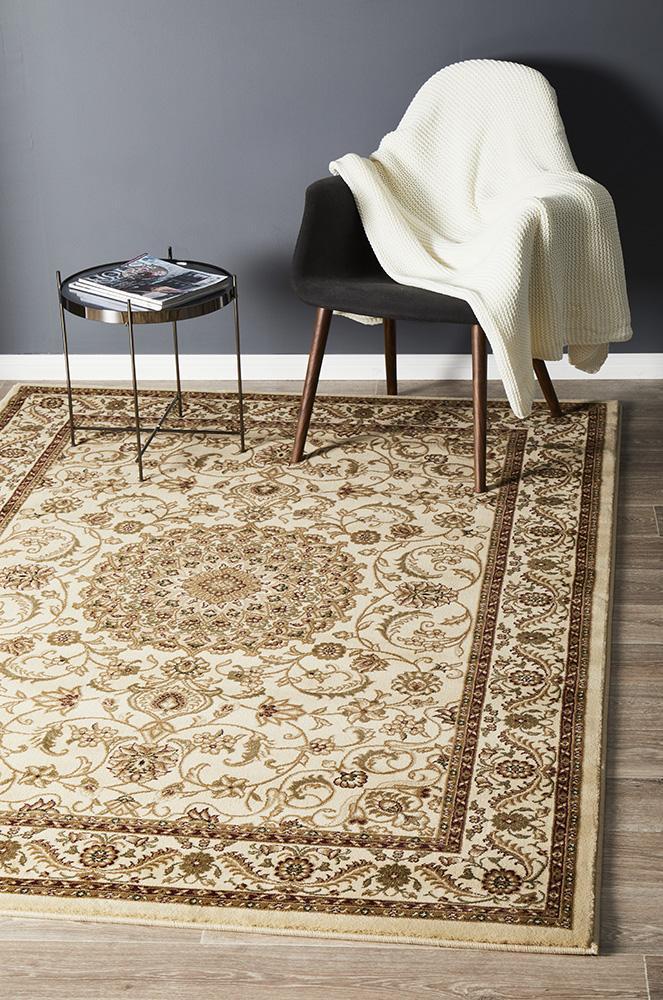 Classic Sydney Medallion  Ivory with Ivory Border Rug