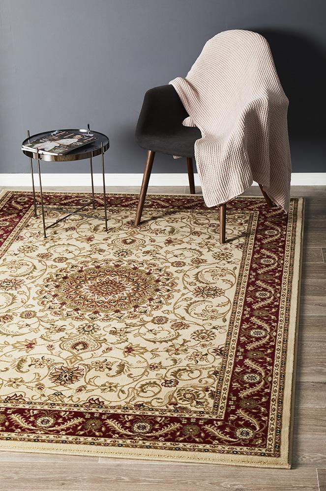 Classic Sydney Medallion Ivory with Red Border Rug