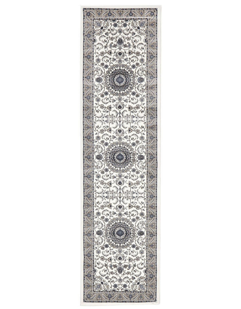 Classic Sydney Medallion White with Beige Border Rug