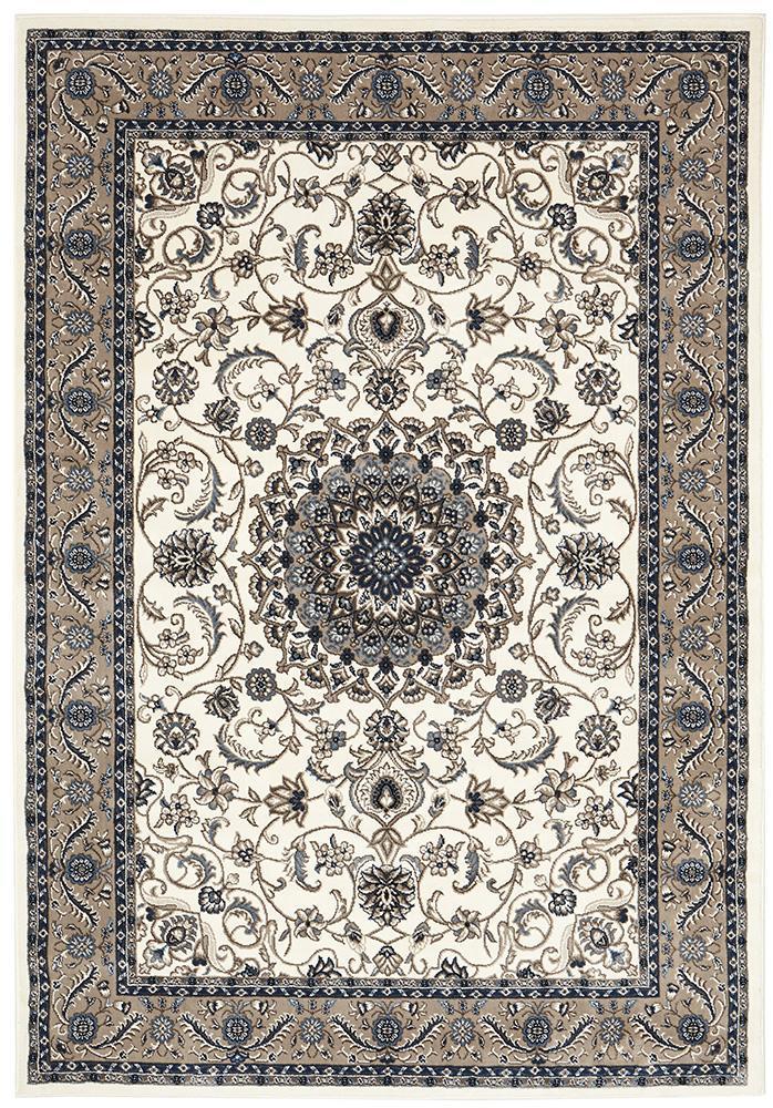 Classic Sydney Medallion White with Beige Border Rug
