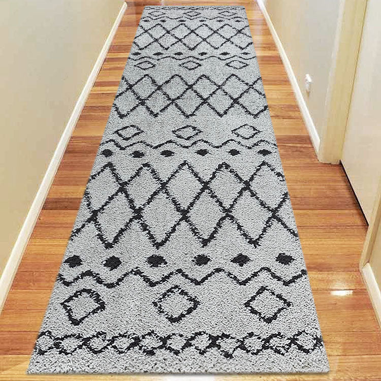 Serenate Star Tribal Shaggy Grey Runner Rug