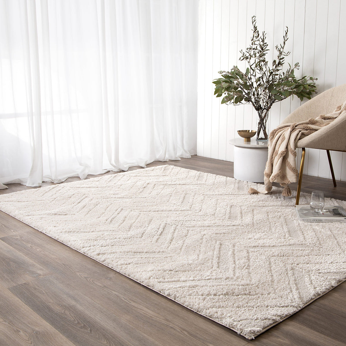 Thechive Rug Touchy Chevron Beige Shag Rug — SydneyRugsOnline