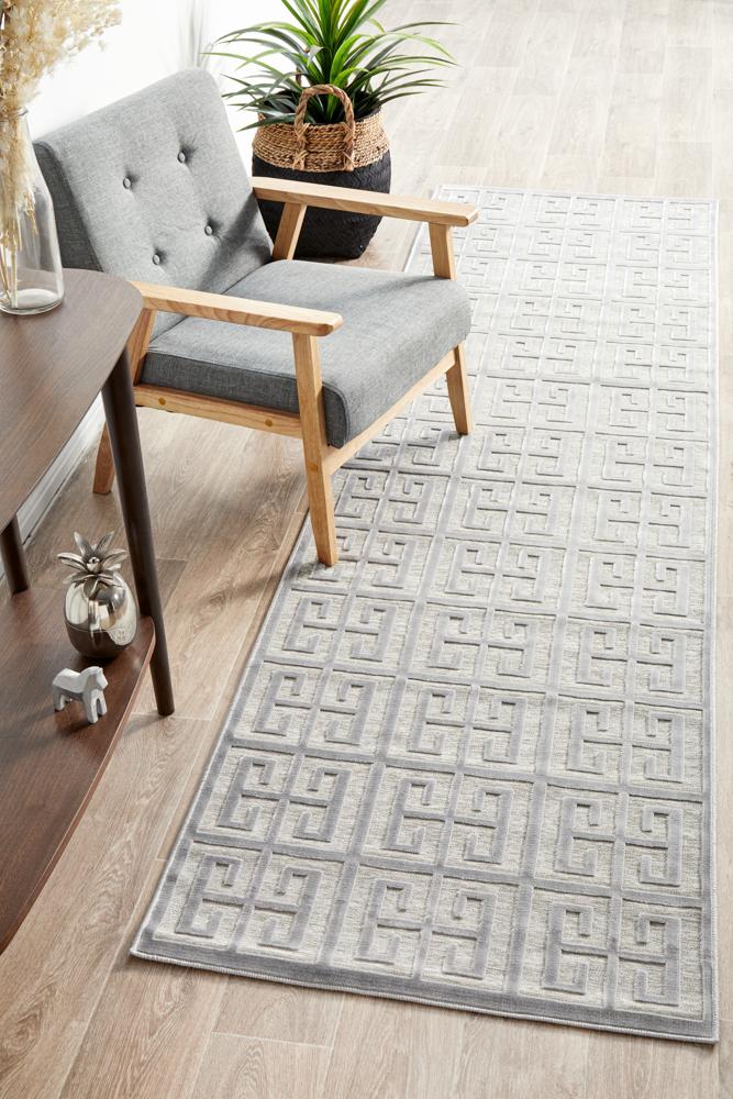Edfu Maze Silver Runner Rug