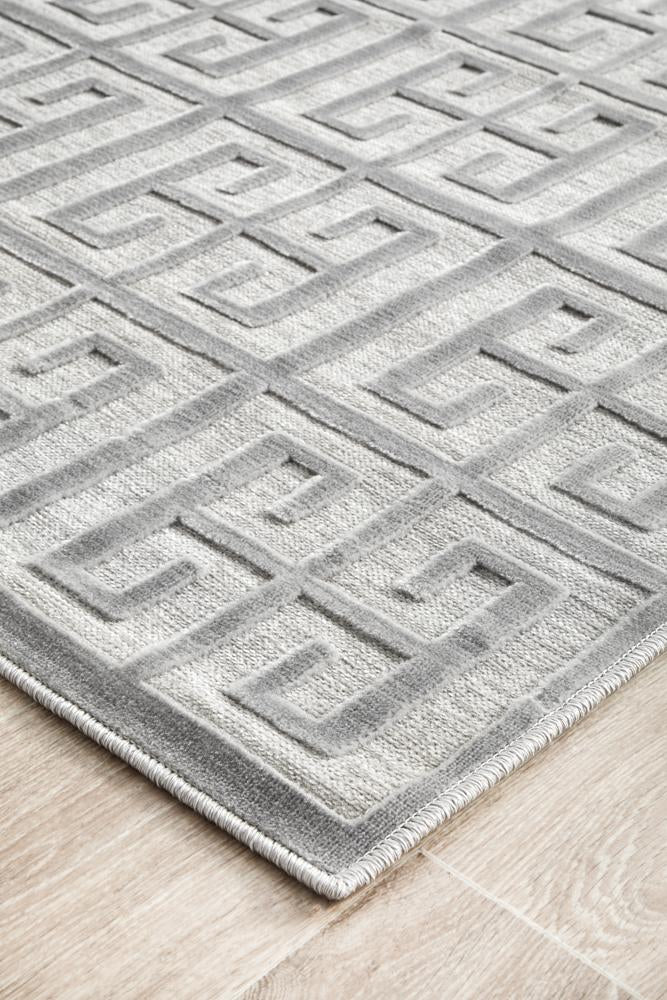 Edfu Maze Silver Runner Rug