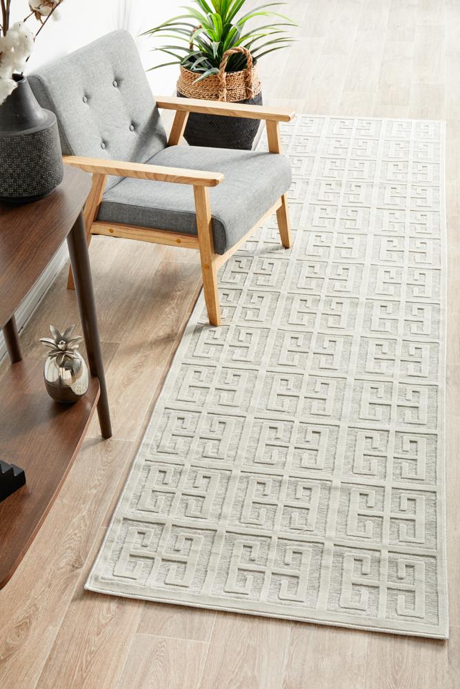 Edfu Maze Natural White Runner Rug