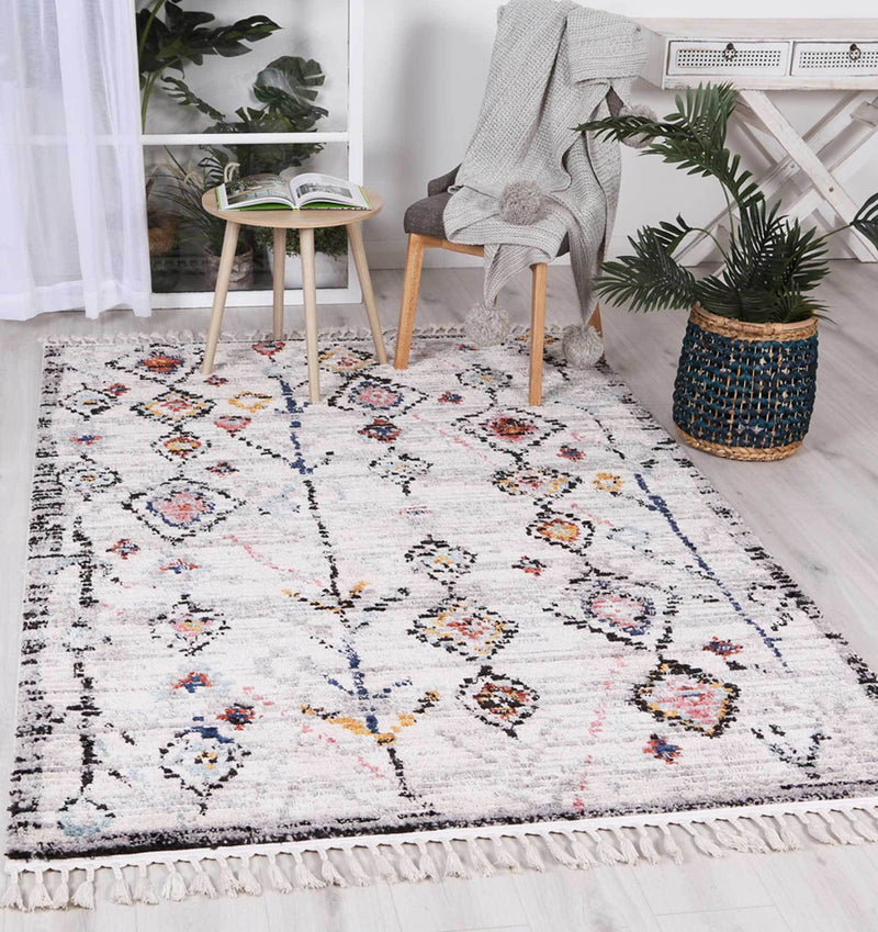 Boho Moroccan Taza White Rug