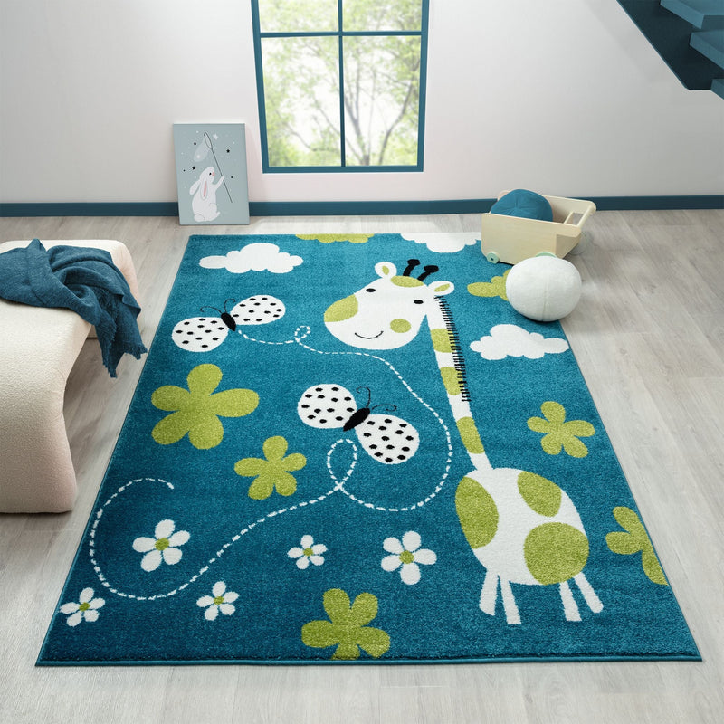 KidsVillage Giraffe Blue Rug
