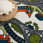 KidsVillage Road Cream Round Rug