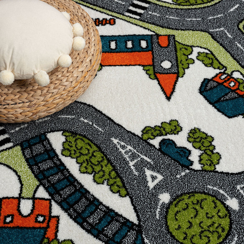 KidsVillage Road Cream Round Rug