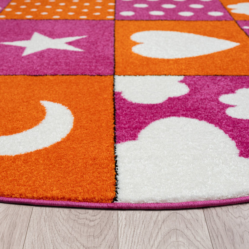 KidsVillage Moon Pink Orange Round Rug