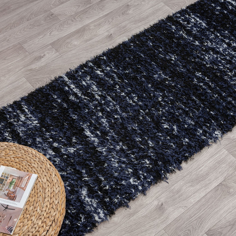 Deluxe Lavage Blue Shaggy Runner Rug