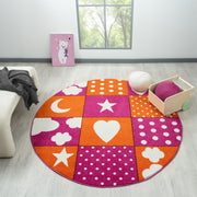 KidsVillage Moon Pink Orange Round Rug