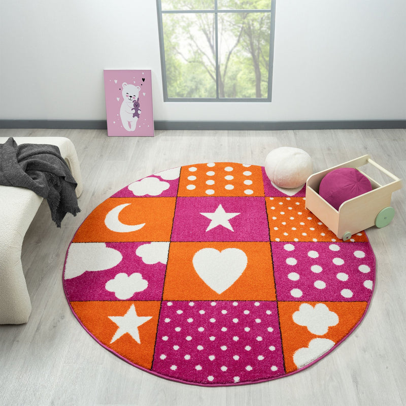 KidsVillage Moon Pink Orange Round Rug