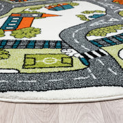 KidsVillage Road Cream Round Rug