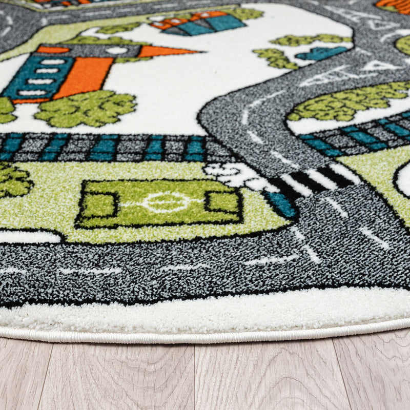 KidsVillage Road Cream Round Rug