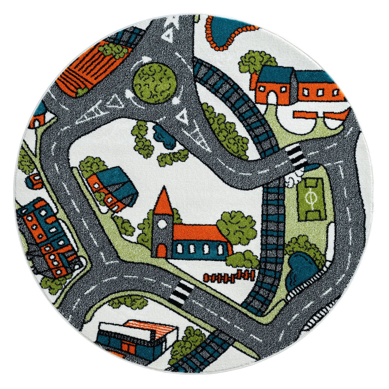 KidsVillage Road Cream Round Rug