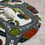 KidsVillage Road Cream Round Rug