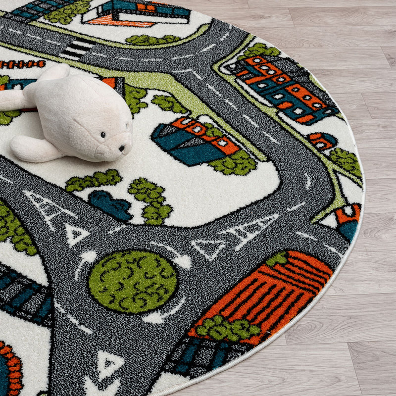 KidsVillage Road Cream Round Rug